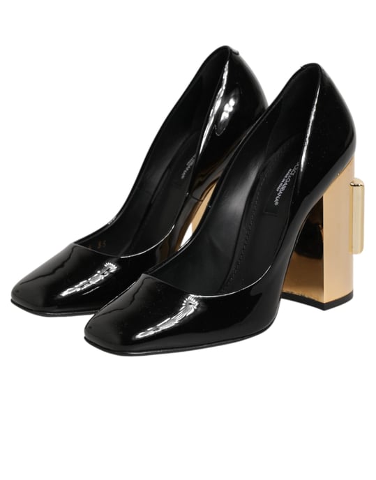 Dolce & Gabbana Schwarz Gold Lackleder Logo Pumps Schuhe - Image 5