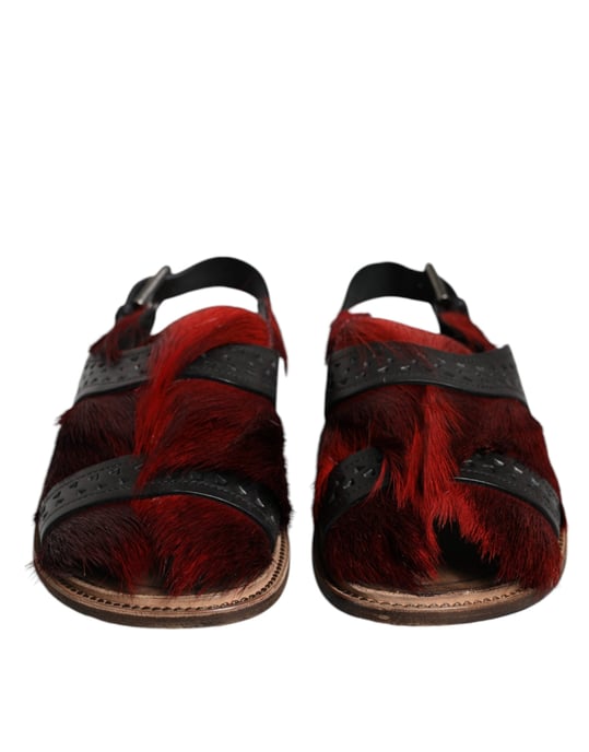 Dolce & Gabbana Schwarze Rote Gazelle Haarleder Sandalen Schuhe - Image 2
