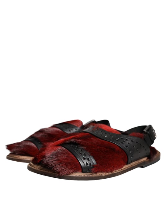 Dolce & Gabbana Schwarze Rote Gazelle Haarleder Sandalen Schuhe - Image 3