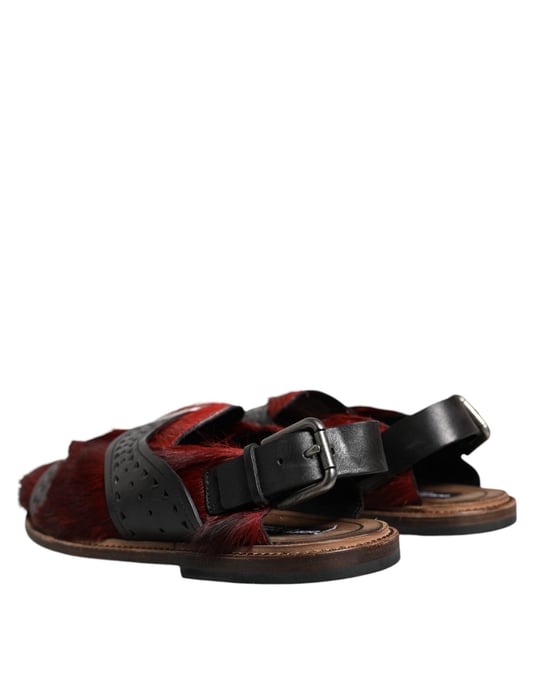 Dolce & Gabbana Schwarze Rote Gazelle Haarleder Sandalen Schuhe - Image 4