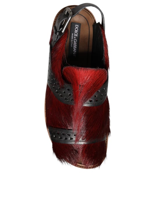 Dolce & Gabbana Schwarze Rote Gazelle Haarleder Sandalen Schuhe - Image 6