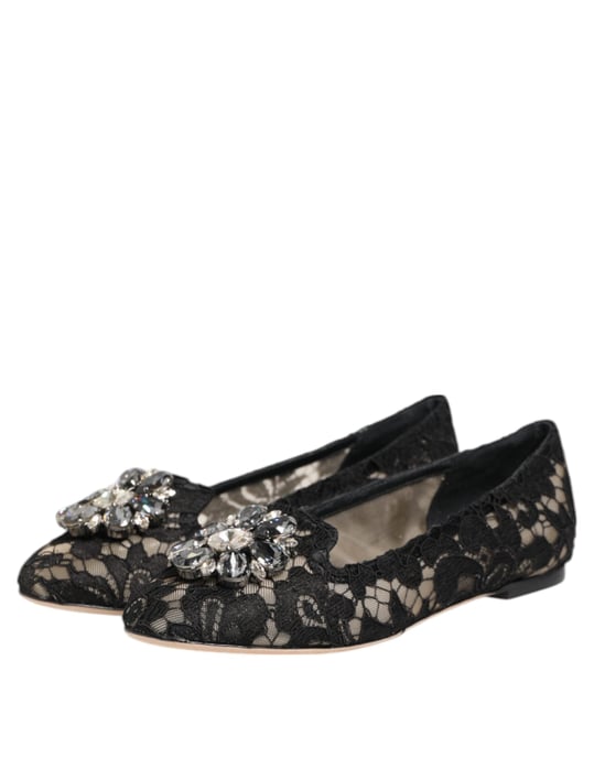 Dolce & Gabbana Schwarze Taormina Spitzenkreationen Flache Schuhe - Image 6