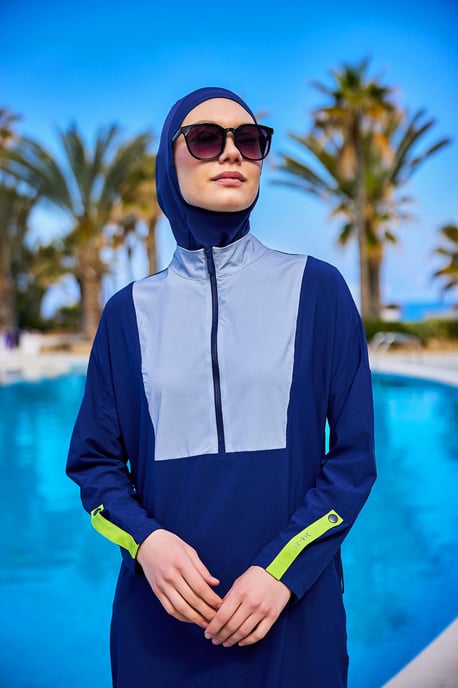 Marineblauer, vollständig bedeckender, bescheidener Badeanzug – Burkini mit verstellbarer Passform - Image 2