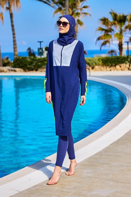 Marineblauer, vollständig bedeckender, bescheidener Badeanzug – Burkini mit verstellbarer Passform - Image 3
