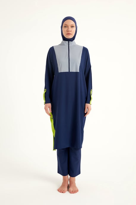 Marineblauer, vollständig bedeckender, bescheidener Badeanzug – Burkini mit verstellbarer Passform - Image 4
