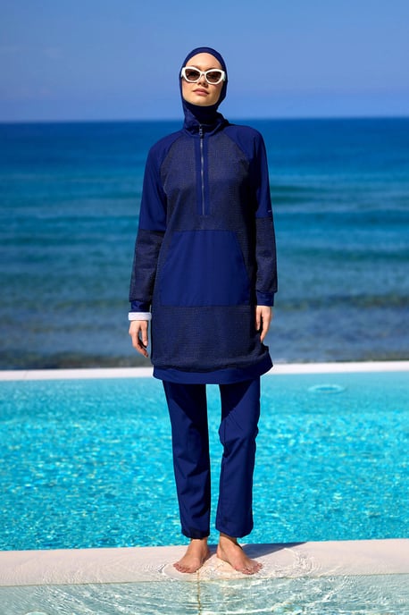 Marineblaues Burkini-Set mit vollständiger Abdeckung und bescheidener Badebekleidung - Image 2