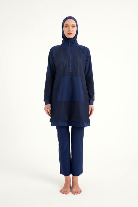 Marineblaues Burkini-Set mit vollständiger Abdeckung und bescheidener Badebekleidung - Image 4