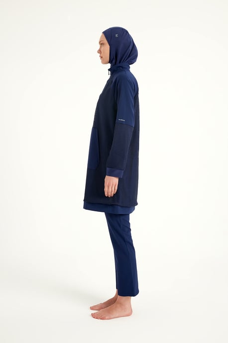 Marineblaues Burkini-Set mit vollständiger Abdeckung und bescheidener Badebekleidung - Image 5