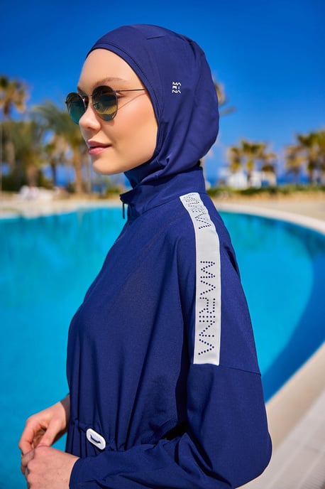 Marineblaues Burkini-Set mit vollständiger Abdeckung und bescheidener Badebekleidung - Image 2
