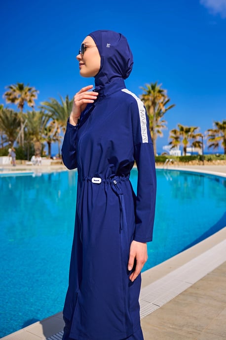 Marineblaues Burkini-Set mit vollständiger Abdeckung und bescheidener Badebekleidung - Image 3