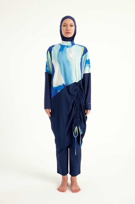 Marineblaues Burkini-Set mit vollständiger Abdeckung und bescheidener Badebekleidung - Image 3