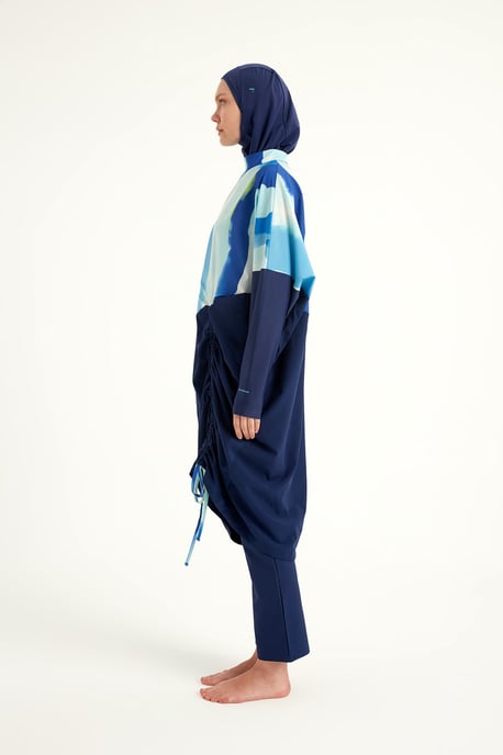 Marineblaues Burkini-Set mit vollständiger Abdeckung und bescheidener Badebekleidung - Image 4