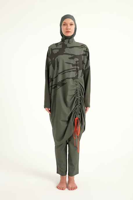 Khakifarbenes Burkini-Set mit vollständiger Abdeckung und bescheidener Badebekleidung - Image 4