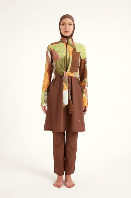 Braunes Burkini-Set mit vollständiger Abdeckung und schlichter Bademode - Image 3