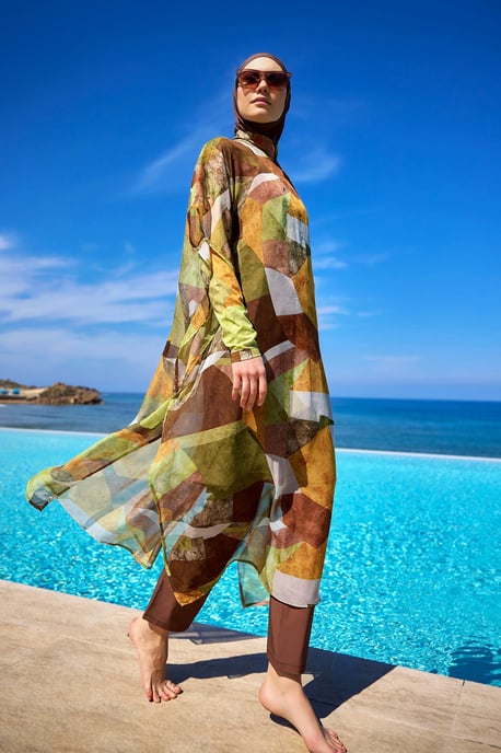 Braunes Burkini-Set mit vollständiger Abdeckung und schlichter Bademode - Image 6