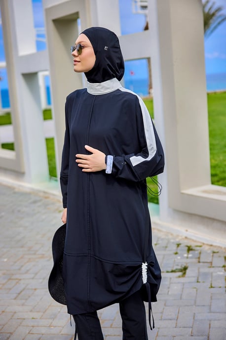 Schwarzes Burkini-Set mit vollständiger Abdeckung und bescheidener Badebekleidung - Image 3