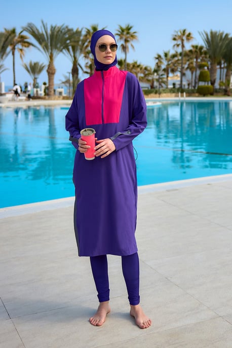 Lila Burkini-Set mit vollständiger Abdeckung und schlichter Bademode - Image 3
