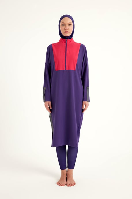 Lila Burkini-Set mit vollständiger Abdeckung und schlichter Bademode - Image 4