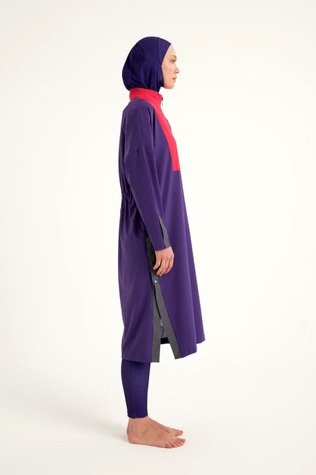 Lila Burkini-Set mit vollständiger Abdeckung und schlichter Bademode - Image 5