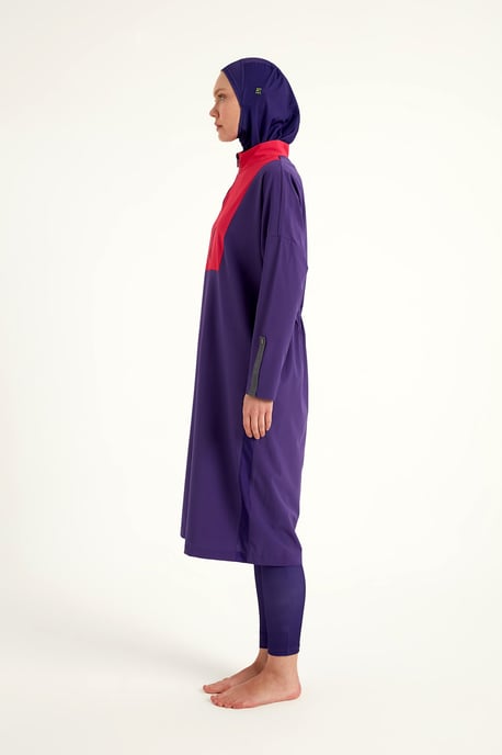 Lila Burkini-Set mit vollständiger Abdeckung und schlichter Bademode - Image 6