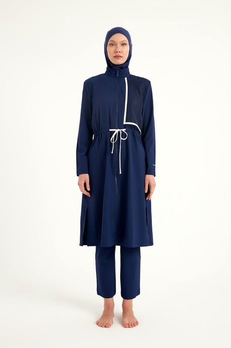 Marineblaues Burkini-Set mit vollständiger Abdeckung und bescheidener Badebekleidung - Image 4