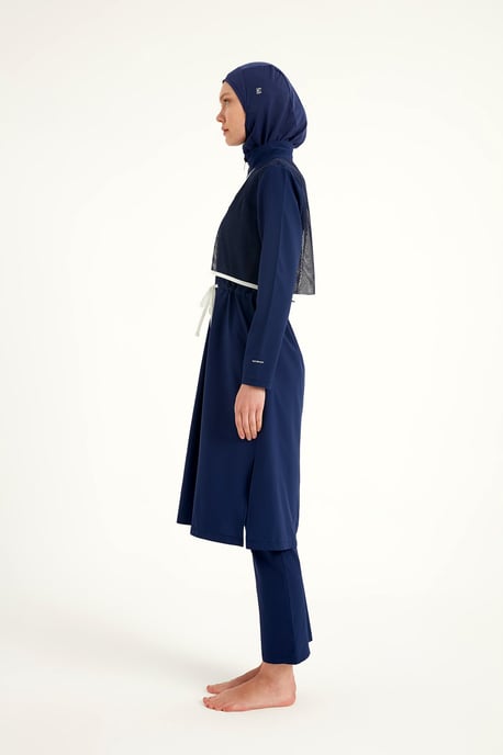 Marineblaues Burkini-Set mit vollständiger Abdeckung und bescheidener Badebekleidung - Image 5