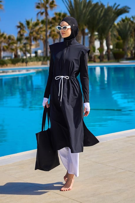 Schwarzes Burkini-Set mit vollständiger Abdeckung für islamische Badebekleidung - Image 2
