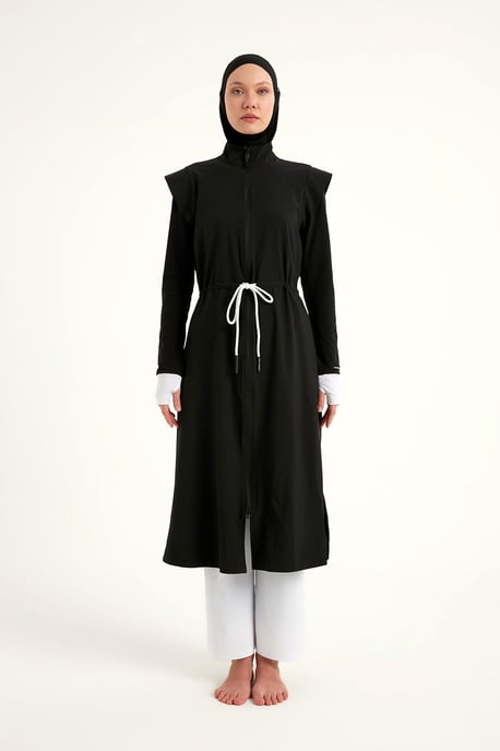 Schwarzes Burkini-Set mit vollständiger Abdeckung für islamische Badebekleidung - Image 4