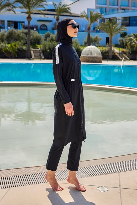 Schwarzes Burkini-Set mit vollständiger Abdeckung und bescheidener Badebekleidung - Image 3