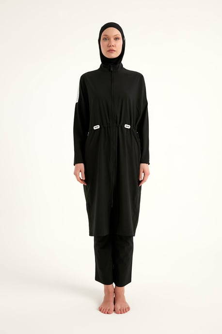 Schwarzes Burkini-Set mit vollständiger Abdeckung und bescheidener Badebekleidung - Image 4