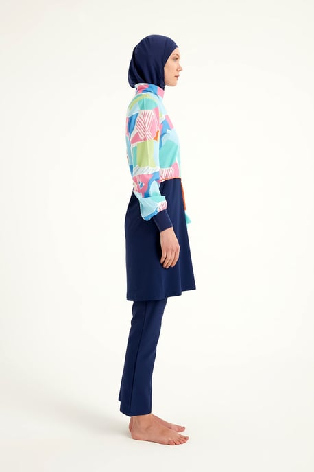 Marineblaues Burkini-Set mit vollständiger Abdeckung für islamische Badebekleidung - Image 3