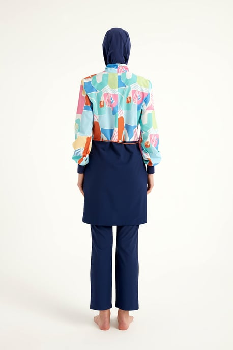 Marineblaues Burkini-Set mit vollständiger Abdeckung für islamische Badebekleidung - Image 4