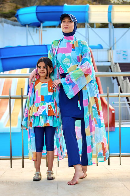 Marineblaues Burkini-Set mit vollständiger Abdeckung für islamische Badebekleidung - Image 5