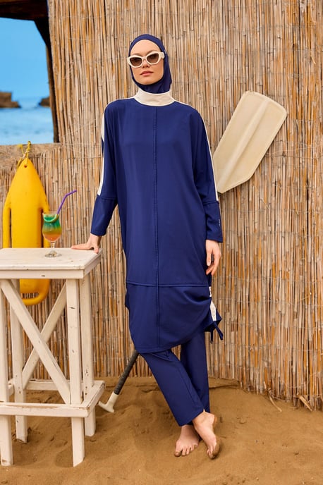 Marineblaues Burkini-Set mit vollständiger Abdeckung und bescheidener Badebekleidung - Image 1
