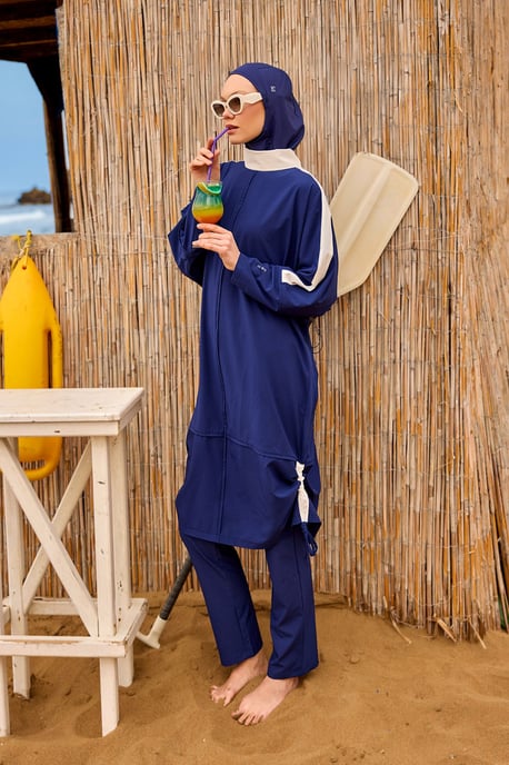Marineblaues Burkini-Set mit vollständiger Abdeckung und bescheidener Badebekleidung - Image 2