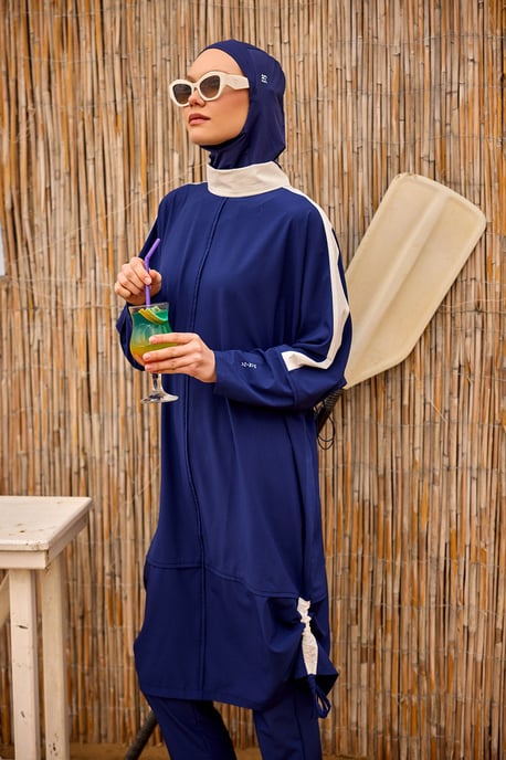 Marineblaues Burkini-Set mit vollständiger Abdeckung und bescheidener Badebekleidung - Image 3