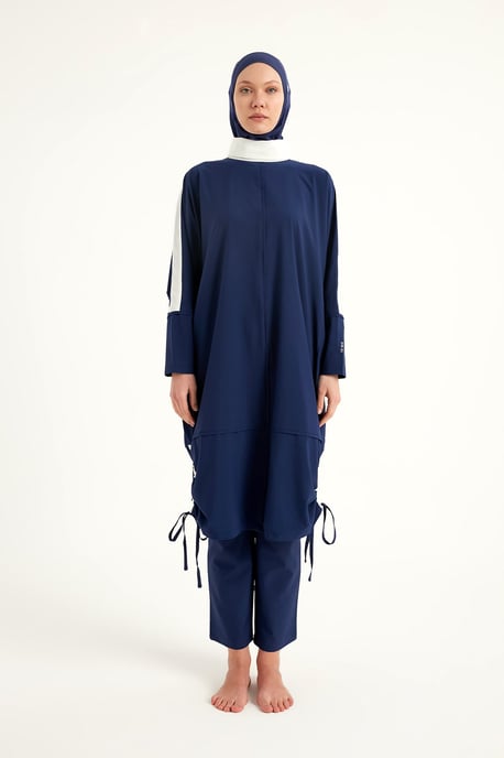Marineblaues Burkini-Set mit vollständiger Abdeckung und bescheidener Badebekleidung - Image 4