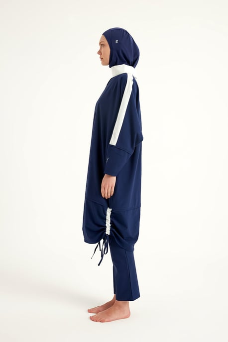 Marineblaues Burkini-Set mit vollständiger Abdeckung und bescheidener Badebekleidung - Image 5