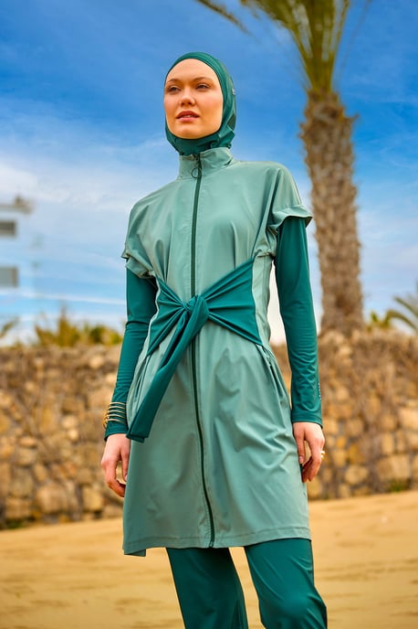 Olive Modest Burkini-Set – Badebekleidung mit hohem Kragen und voller Abdeckung - Image 1