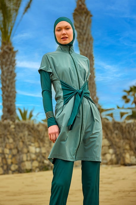 Olive Modest Burkini-Set – Badebekleidung mit hohem Kragen und voller Abdeckung - Image 2