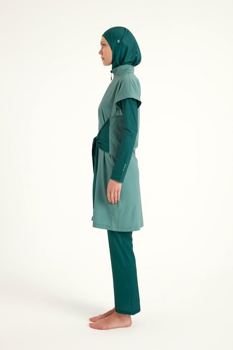 Olive Modest Burkini-Set – Badebekleidung mit hohem Kragen und voller Abdeckung - Image 4