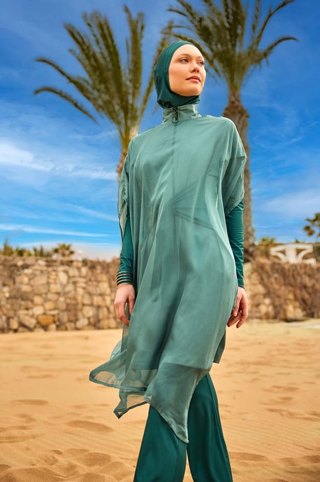 Olive Modest Burkini-Set – Badebekleidung mit hohem Kragen und voller Abdeckung - Image 6