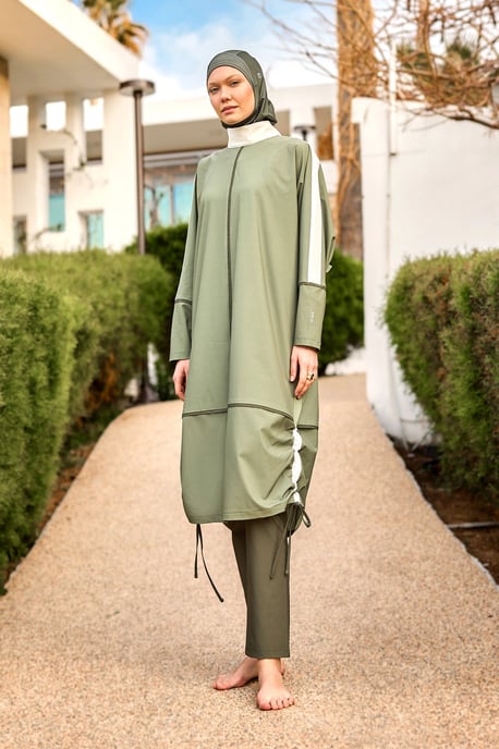 Khaki Modest Full Coverage Badeanzug – Islamisches Burkini-Set - Image 2