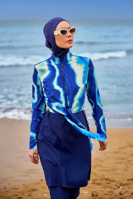Marineblaues Burkini-Set mit vollständiger Abdeckung und bescheidener Badebekleidung - Image 1