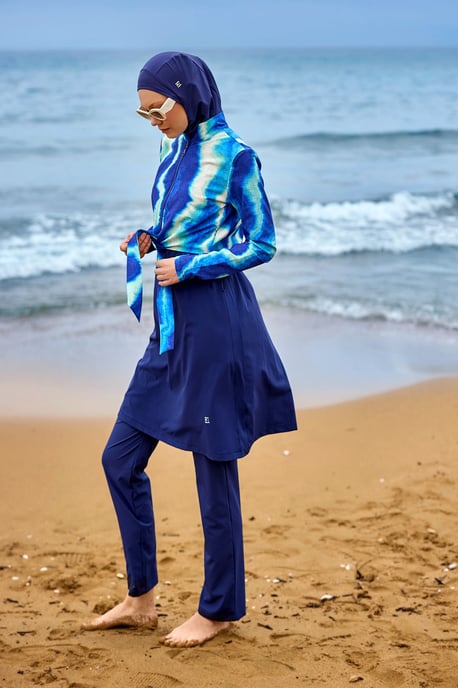 Marineblaues Burkini-Set mit vollständiger Abdeckung und bescheidener Badebekleidung - Image 2