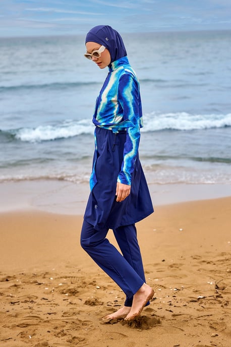 Marineblaues Burkini-Set mit vollständiger Abdeckung und bescheidener Badebekleidung - Image 3