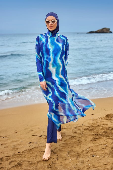 Marineblaues Burkini-Set mit vollständiger Abdeckung und bescheidener Badebekleidung - Image 4