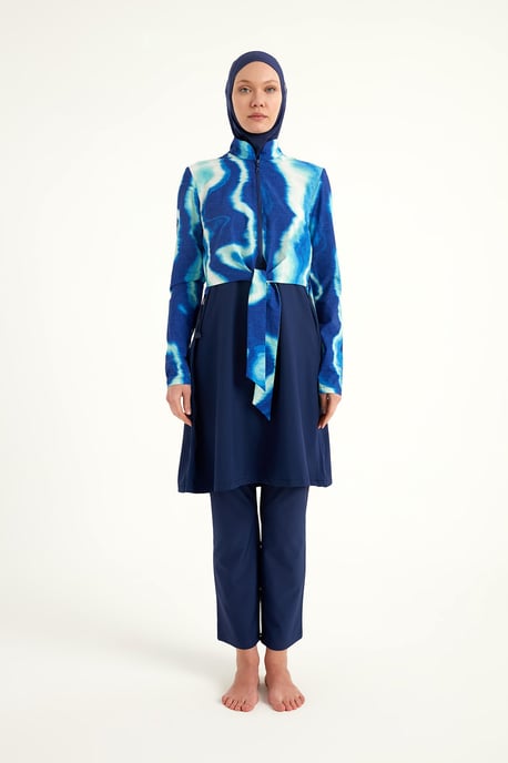 Marineblaues Burkini-Set mit vollständiger Abdeckung und bescheidener Badebekleidung - Image 5