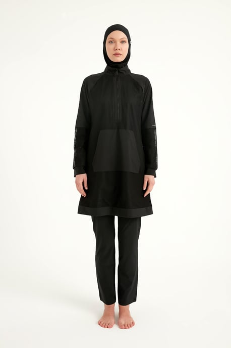 Schwarzer Burkini mit vollflächiger Badebekleidung und Tülldetail - Image 4