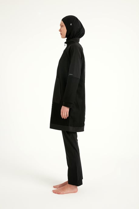 Schwarzer Burkini mit vollflächiger Badebekleidung und Tülldetail - Image 5